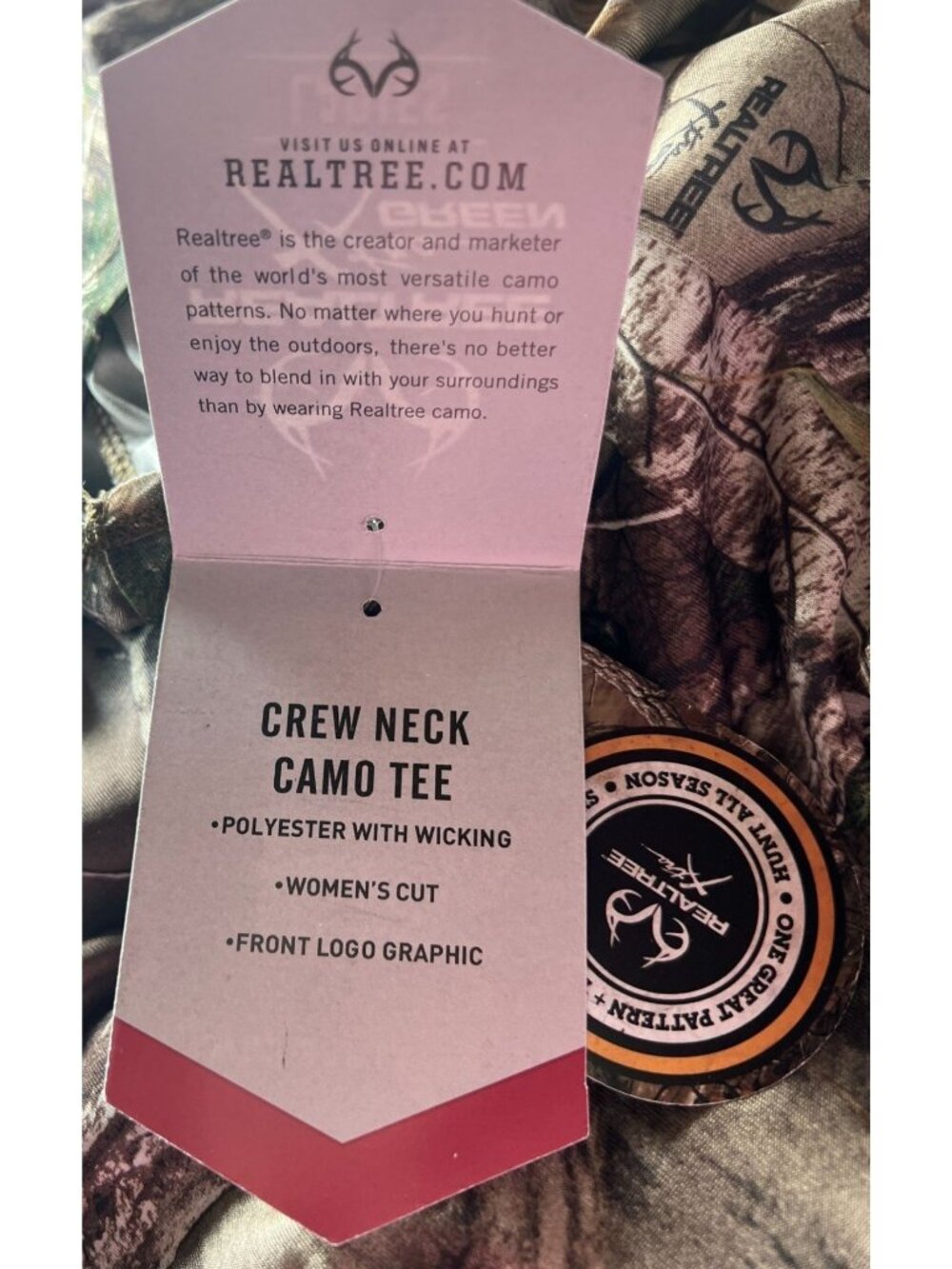 Realtree Womens Camo T-Shirt L/G Pink Logo Polyester Crew Neck Hunting Tee - Picture 4 of 13
